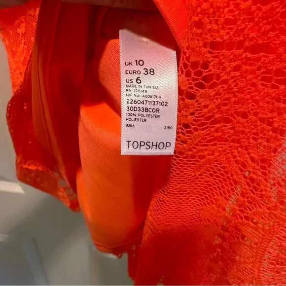 NWOT- Topshop‎ Tall Neon Lace Flippy Dress. Size 6. - Picture 6 of 9